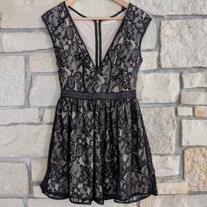 Black lace cap sleeve dress